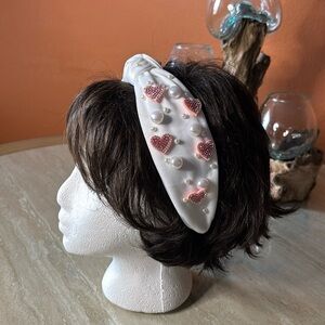 Valentines Day Headband Pearls and Hearts